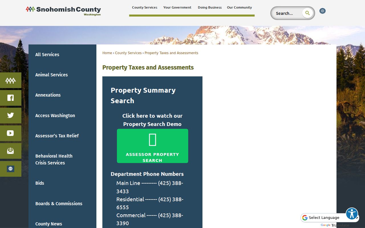 Snohomish County assessor property search entry for Martha Lake