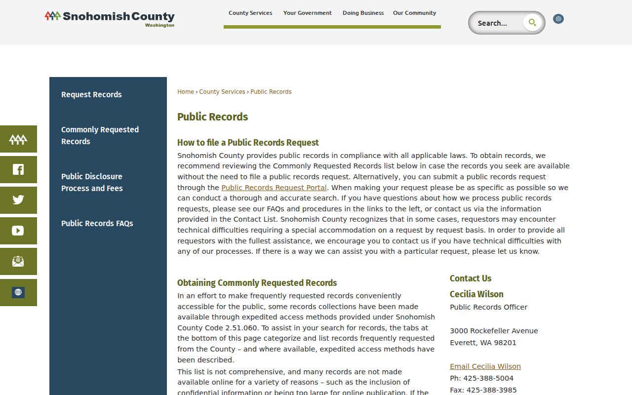 Martha Lake public records routing page for Snohomish County