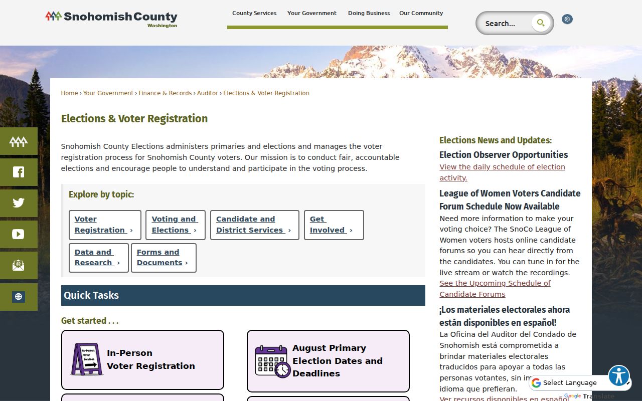 Snohomish County Elections page for Martha Lake voter registration help